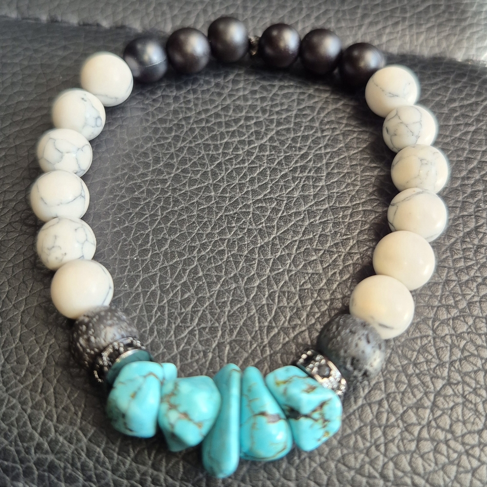 Mens Handmade Stress Relief Howlite Braclet! - Picture 2 of 6